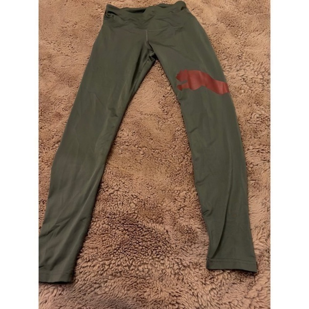 Puma Womens Gray and pink  Activewear Leggings Large Logo Graphic Size Small